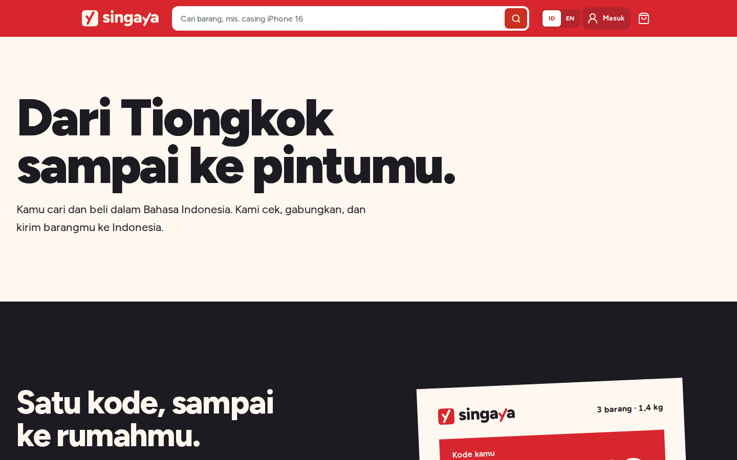 Tangkapan layar Singaya: cara belanja, di komputer