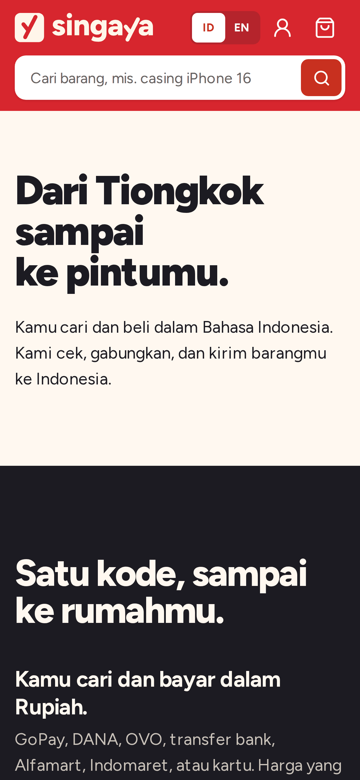 Tangkapan layar Singaya: cara belanja, di ponsel