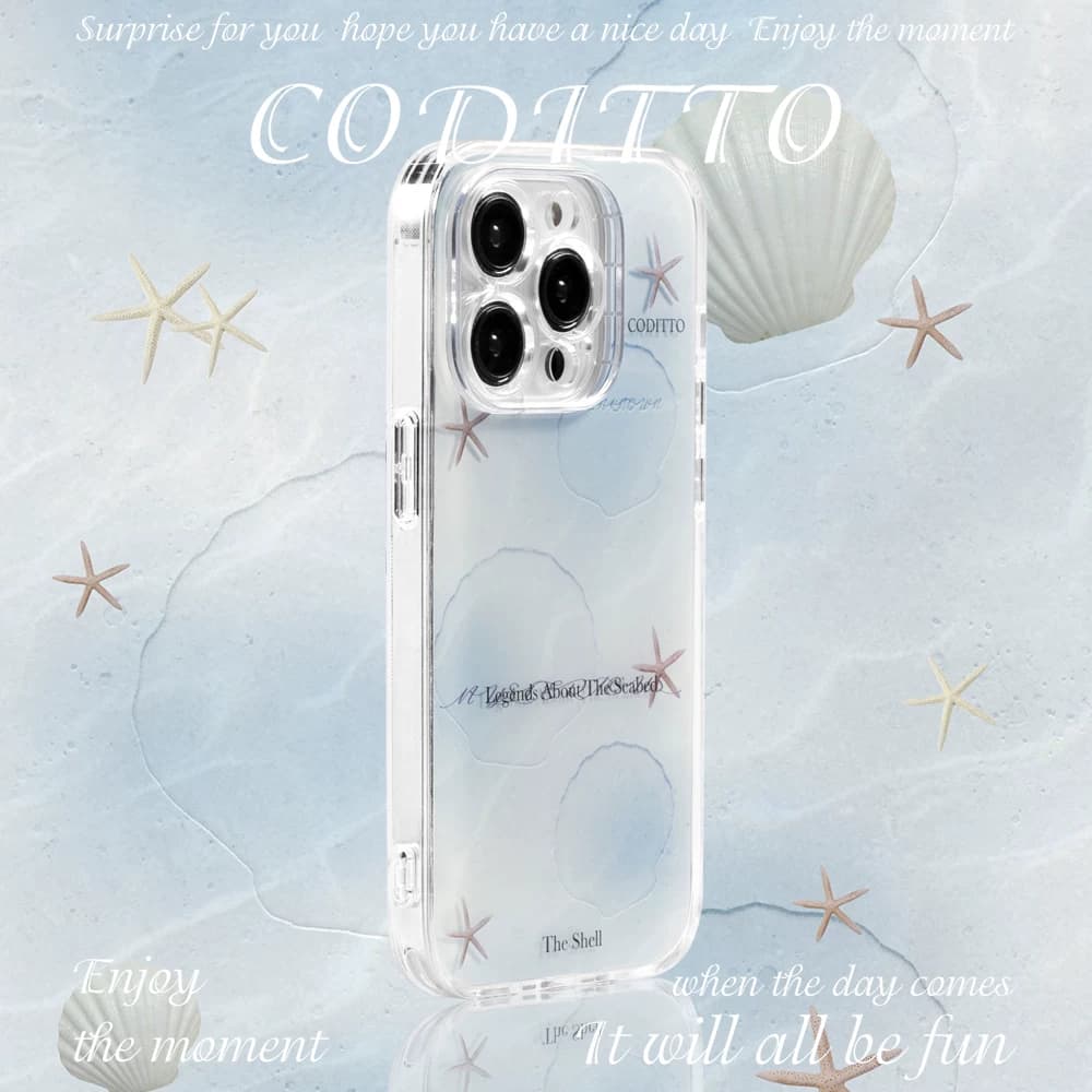 Casing Coditto Cetak Dua Lapis Motif Bawah Laut untuk iPhone 17 Pro Max, 16 Pro Max, 14 Pro (Gaya Korea)
