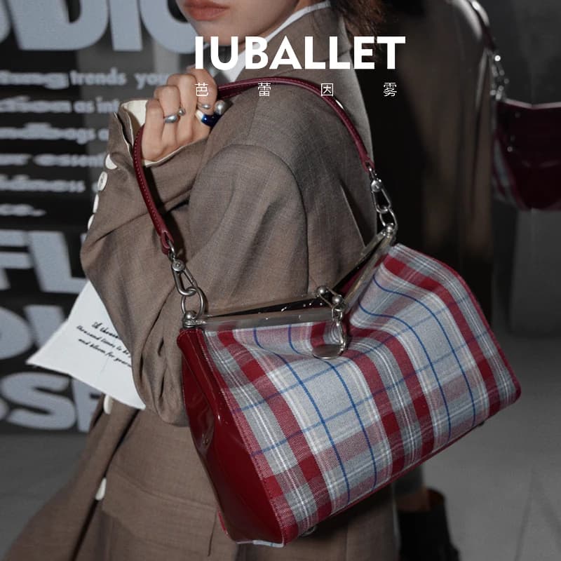 IUBALLET Tas Tote Kulit Sapi Asli Motif Kotak Retro Ukuran Besar untuk Kerja dan Kuliah