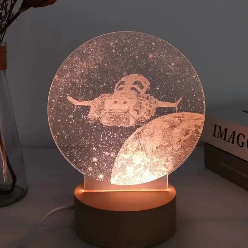 Lampu Tidur Pesawat Luar Angkasa 3D Ukiran Dalam dengan Kotak Musik untuk Kamar Anak dan Asrama