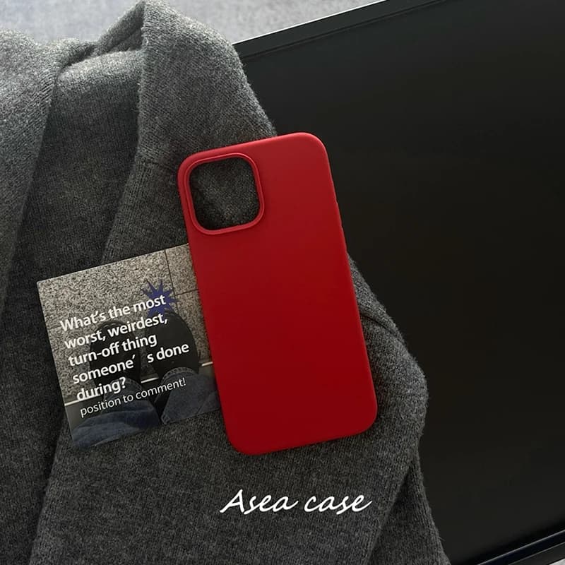 Casing HP Silikon Cair Merah Tahun Baru Gaya Minimalis untuk iPhone
