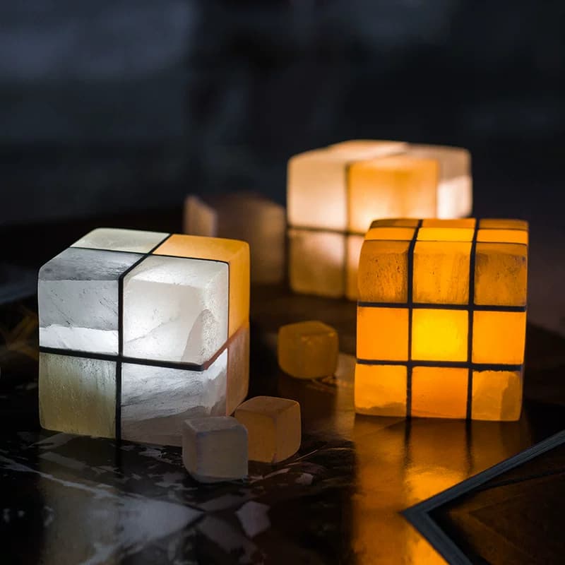 Lampu Malam Bentuk Kubus Gaya INS untuk Kamar Tidur, LED 3 Warna, Mifan