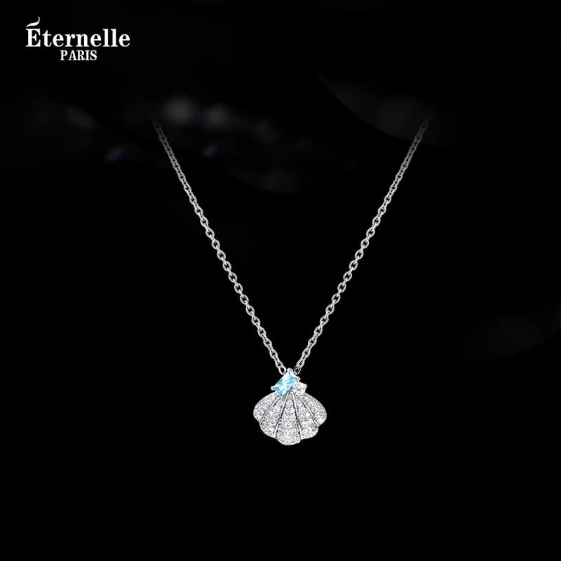 Kalung Eternelle Prancis Kerang Original Wanita Perak 925 Rantai Salib