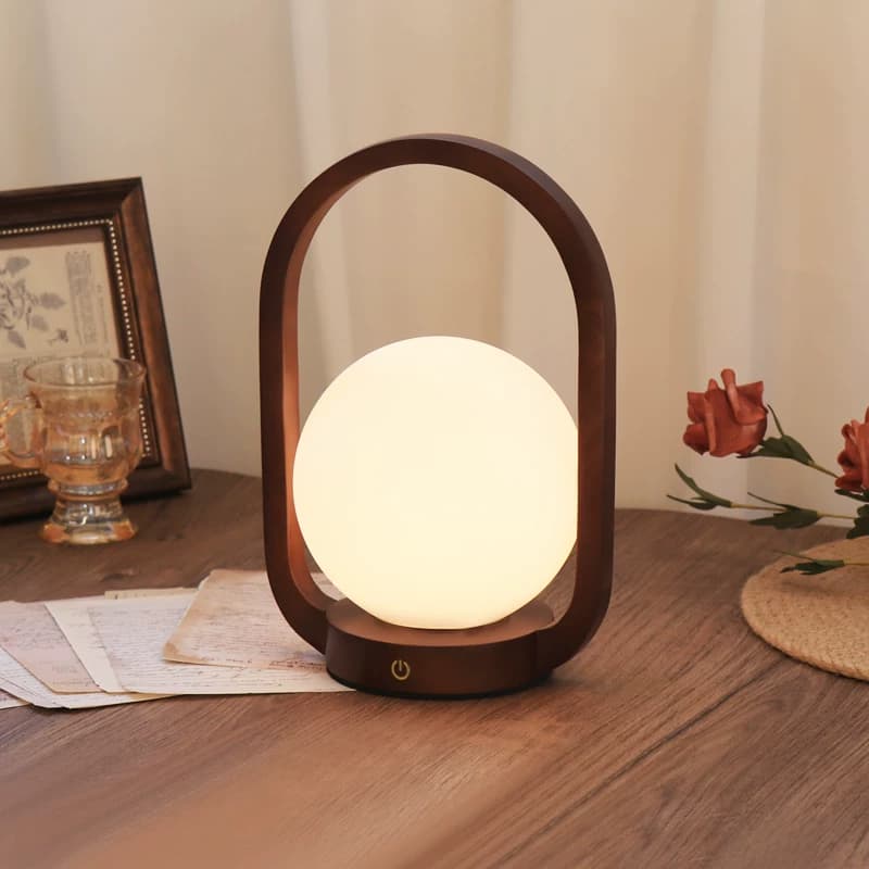 Lampu Meja Vintage Walnut Minimalis Portable USB Sentuh Dimmer Lampu Tidur Kamar Tidur Nakas IDERAN