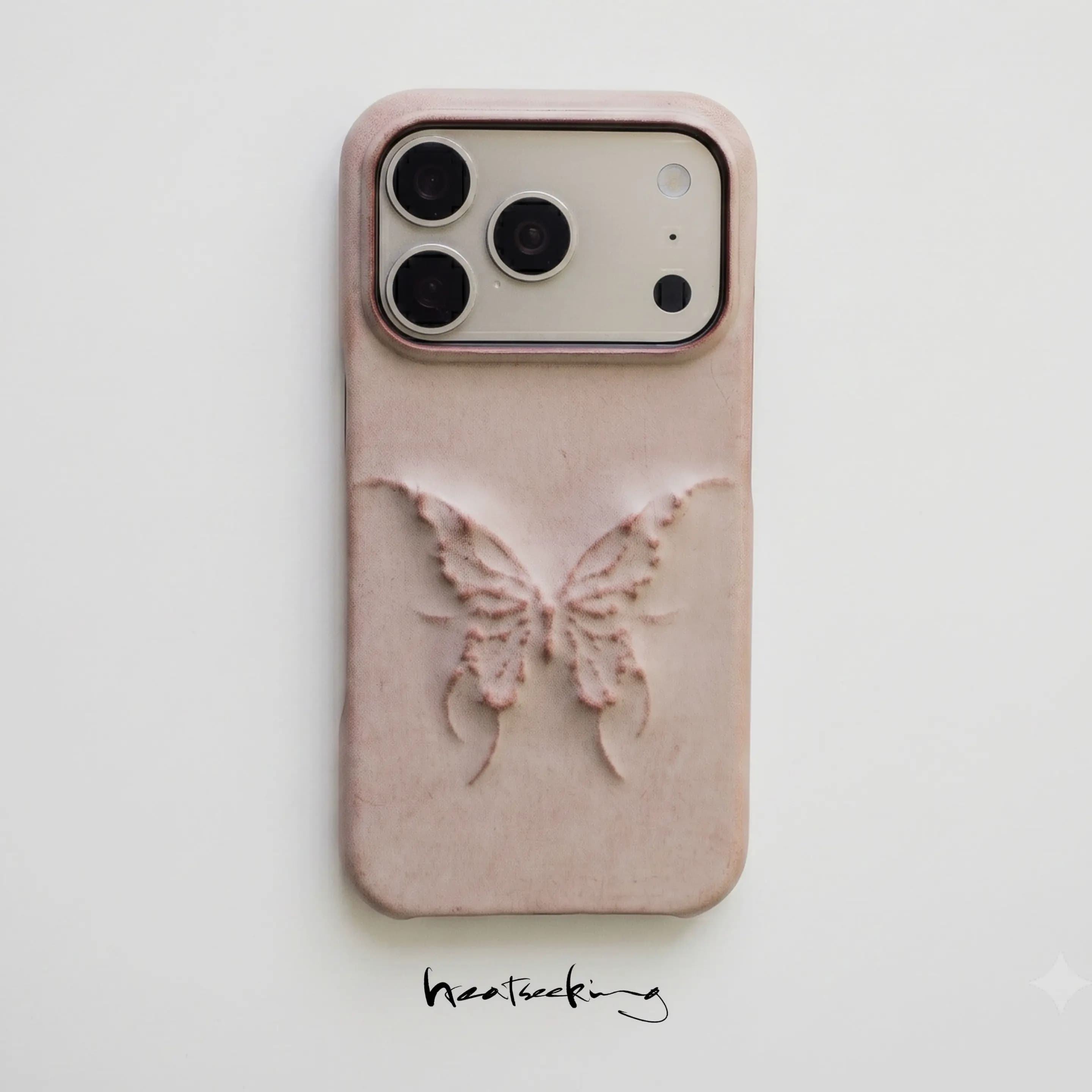 Casing HP Kulit Asli Motif Kupu-kupu Gaya Retro untuk iPhone 17 Pro Max