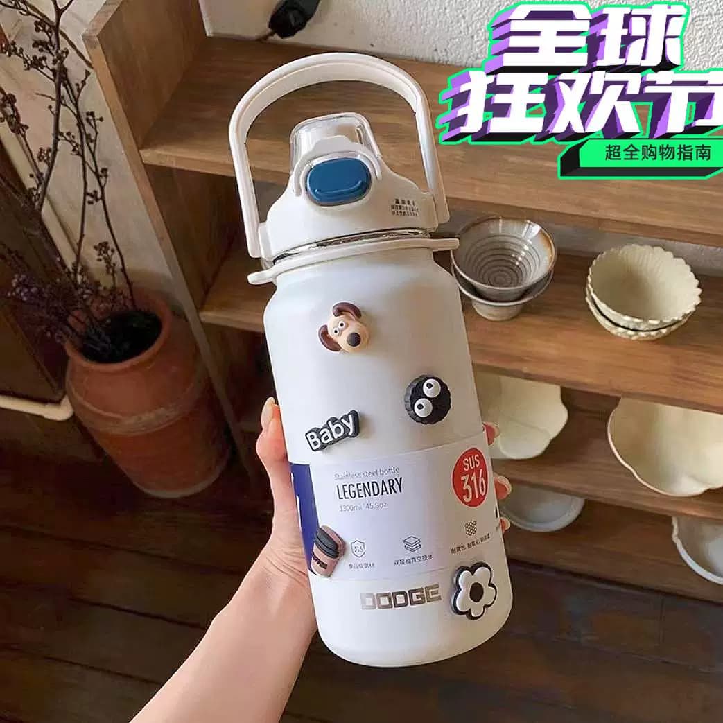 Tumbler Stainless Steel 316 Jepang TIGER Kapasitas Besar 1L-2L Dua Tutup Sedotan Tali Gantung Botol Minum Termos Outdoor