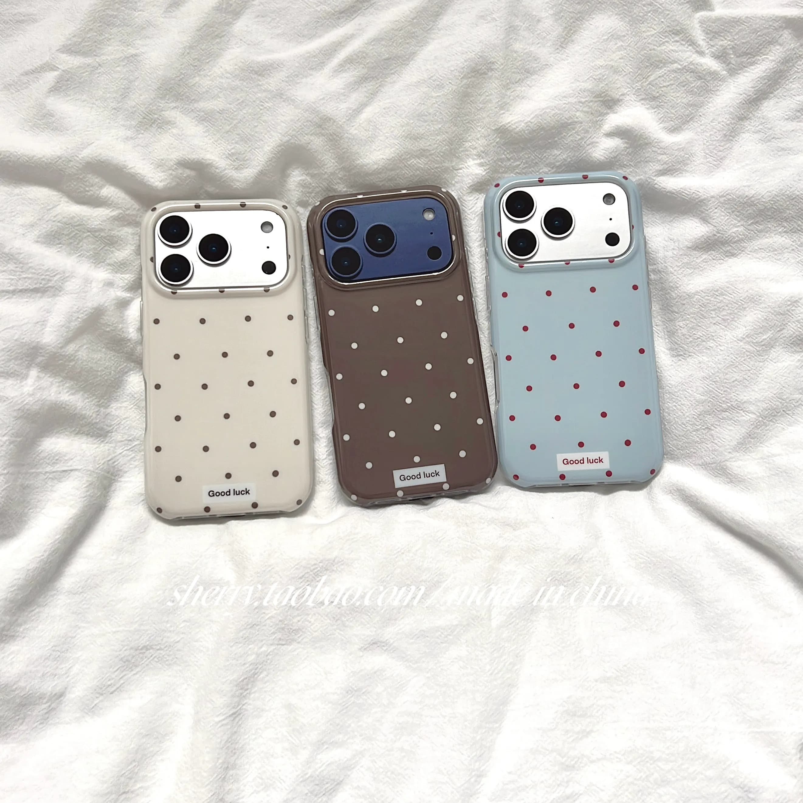 Casing HP Motif Polka Gaya Ins untuk iPhone 17 Pro Max, 16 Pro, 15, 14