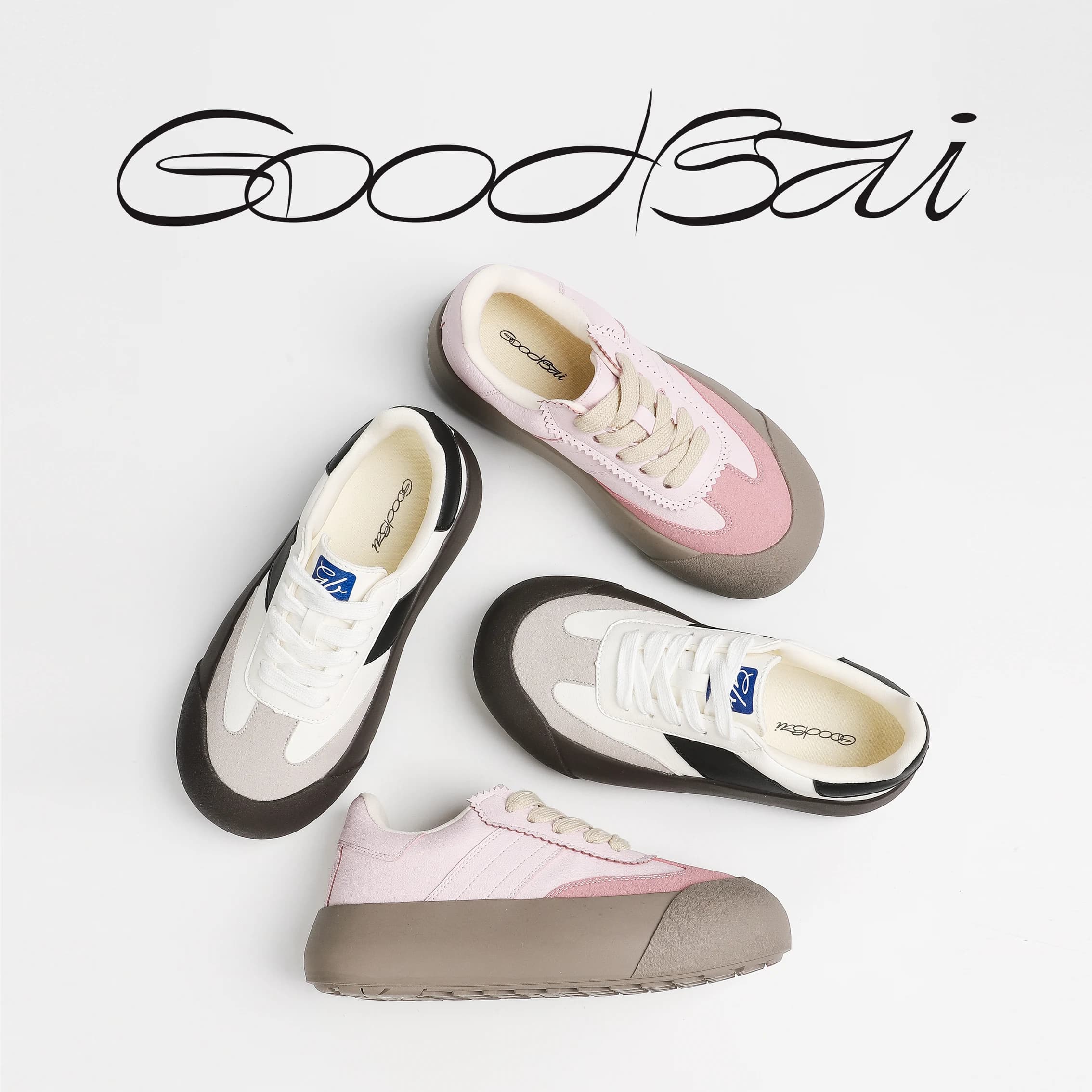 Sepatu Trainer Platform Tebal Kulit Sapi Asli Unisex Gaya Kampus