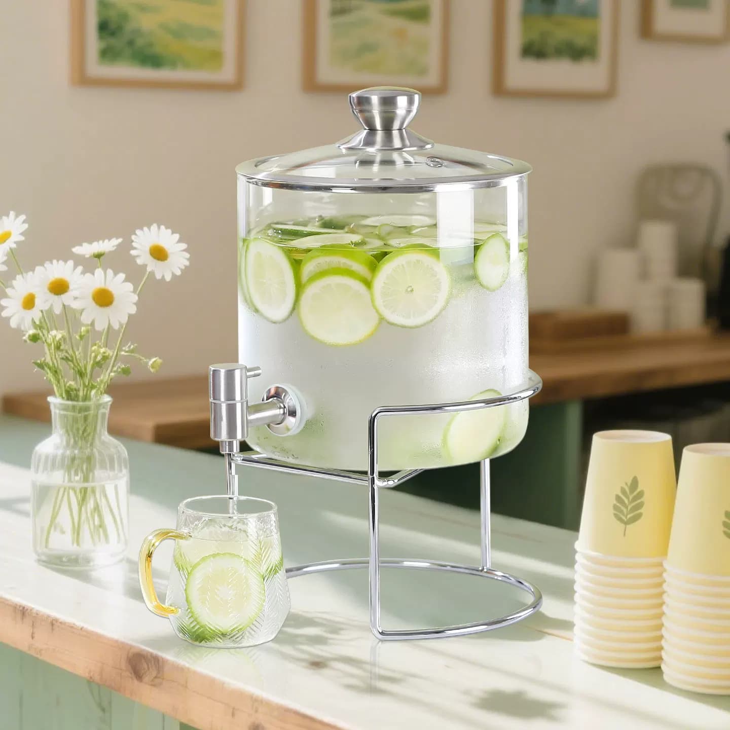 Dispenser Kaca Besar Tahan Panas dengan Kran 3L–10L untuk Minuman Dingin, Lemon Tea, dan Jus