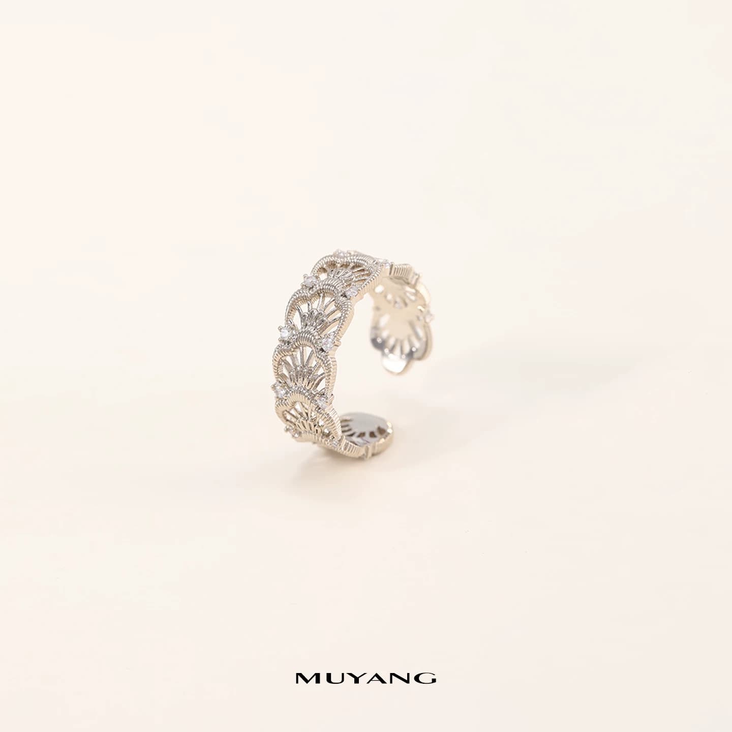 Cincin Wanita MUYANG Yinxu Kesan Mewah Model Terbuka Polos Cincin Jari Telunjuk