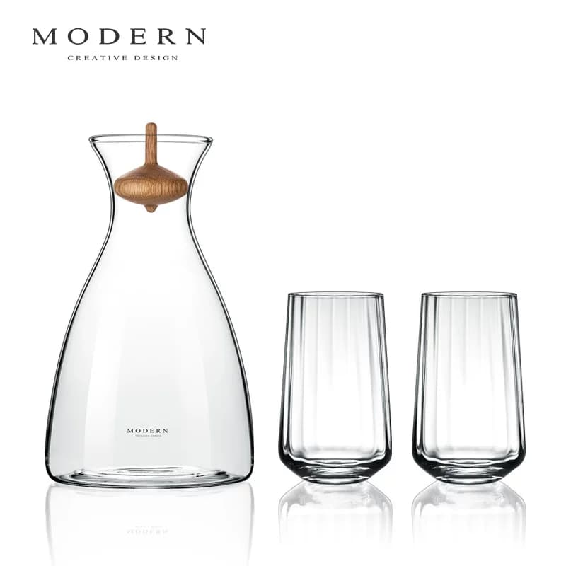 MODERN Set Teko Air Dingin Kaca Transparan Tahan Panas Tinggi Kapasitas Besar dengan Gelas
