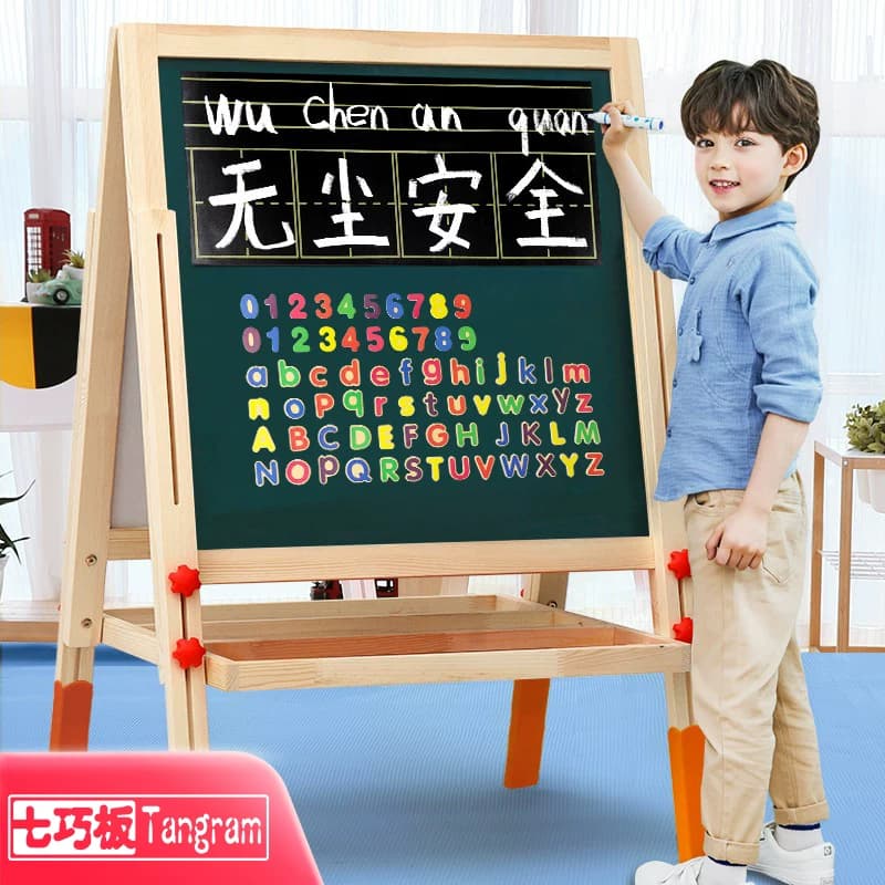 Papan Gambar Kayu Anak Magnetik Dua Sisi Anti Debu dengan Penyangga