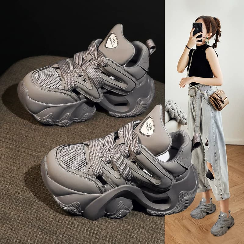 Sandal Wanita Daddy Shoes Platform Tebal Mesh Gaya Sporty DK.VAN