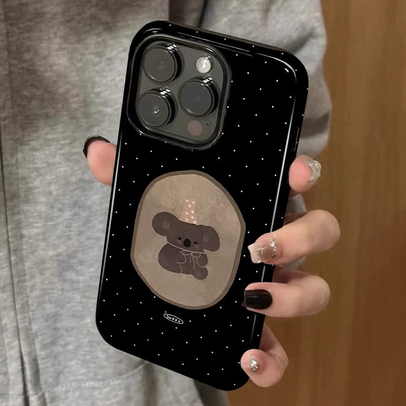 Casing HP Koala Polka iPhone 17 Pro Max/17 Pro, Gaya Korea INS, Anti Banting, Desain Kreatif Wanita