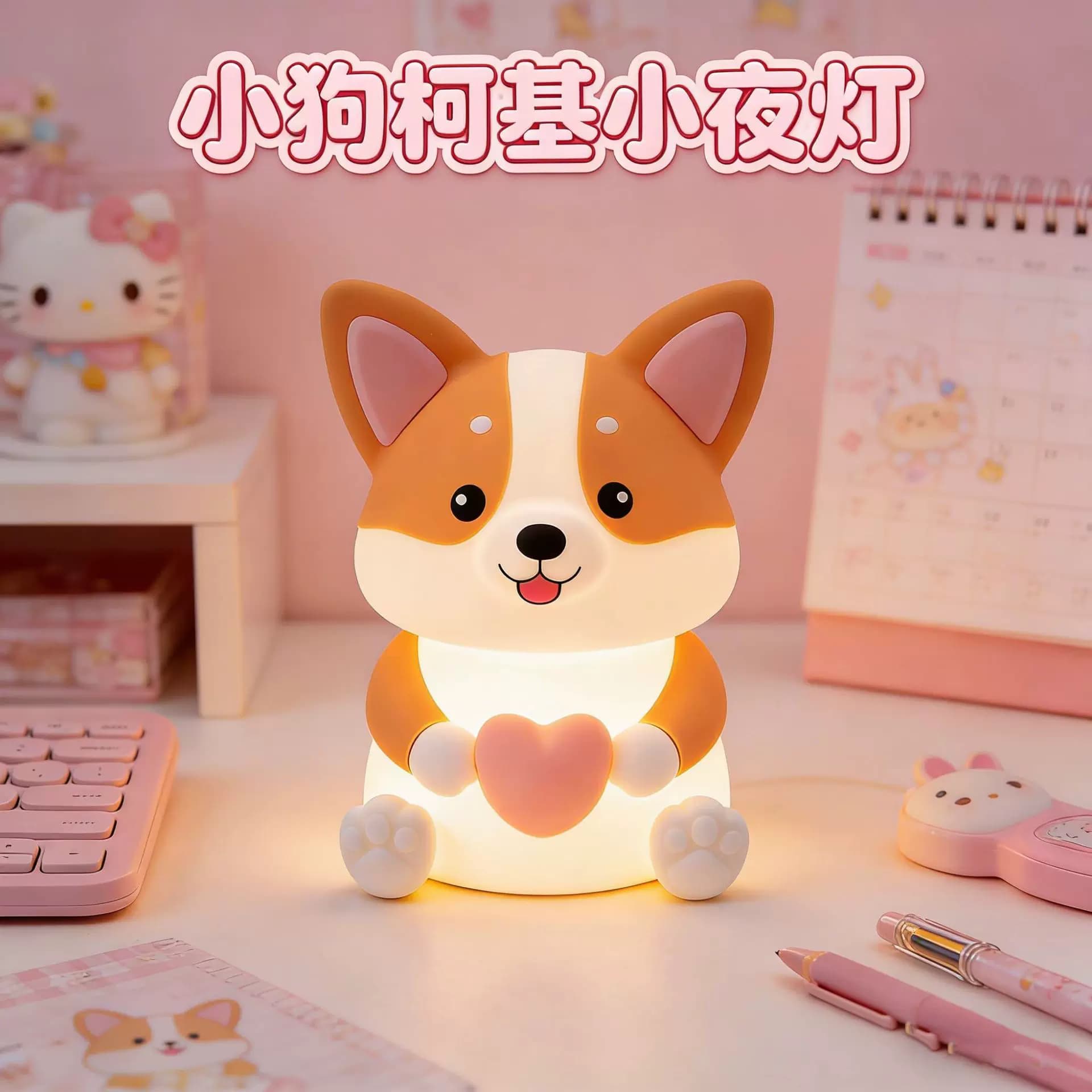 Lampu Tidur LED Silikon Corgi Lucu Model Tepuk, Hadiah Ulang Tahun untuk Pacar
