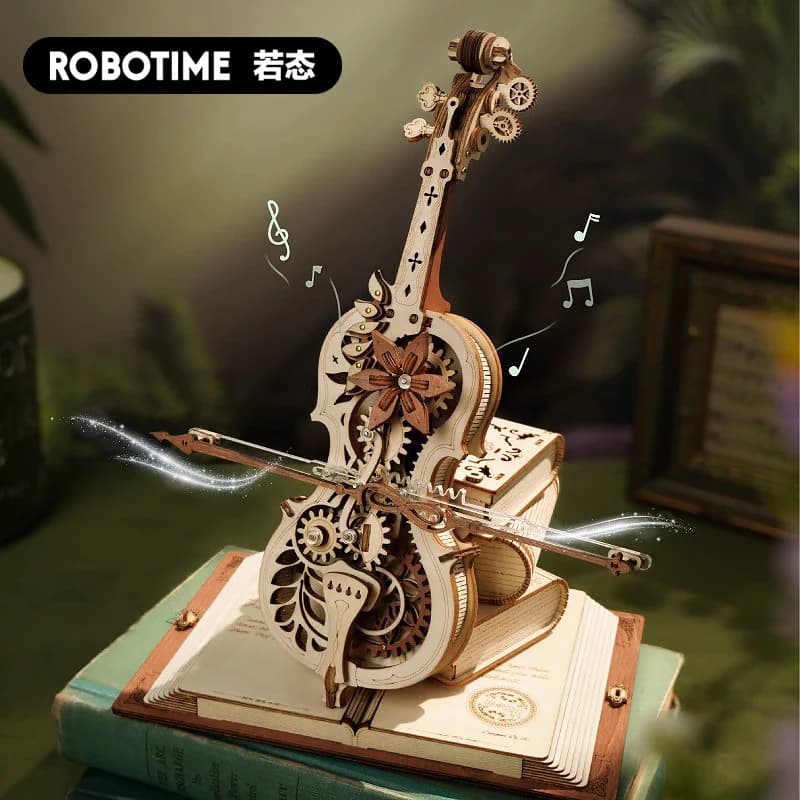 Robotime Kotak Musik Kayu DIY Cello Rahasia, Puzzle 3D Rakit, Hadiah untuk Wanita