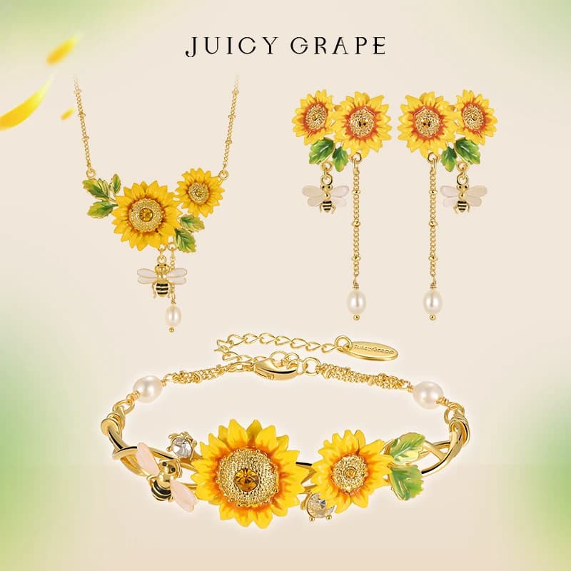 Juicy Grape Set Perhiasan Bunga Matahari Kalung Gelang Anting Kado Ulang Tahun Wanita