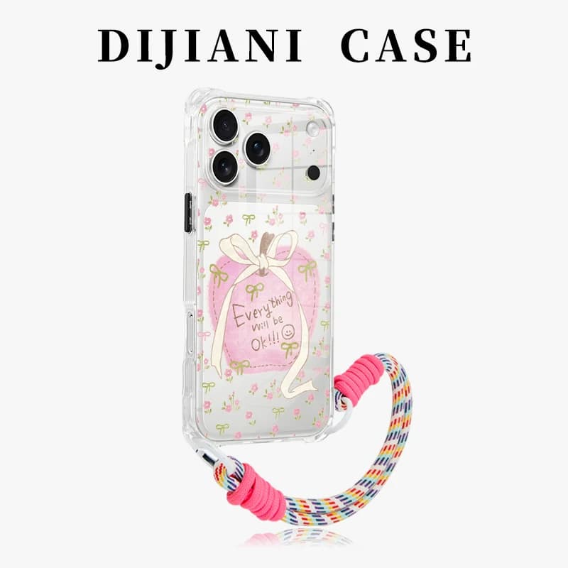 Casing HP iPhone 17 Pro Max Transparan Motif Bunga Kecil Gaya Korea dengan Tali