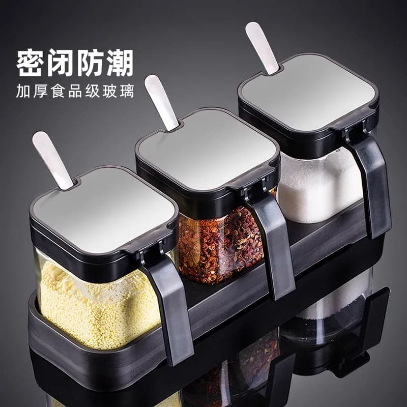 Toples Bumbu Kaca Set Kedap Udara Anti Lembap ATNPQZ Rak Dapur Gaya Nordik