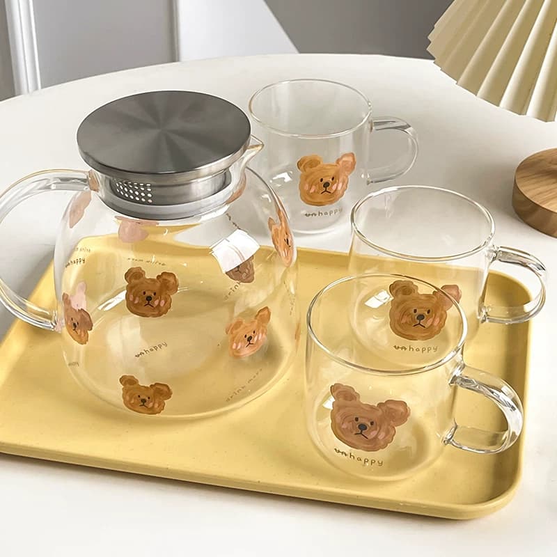 MIXIM Kendi Kaca Beruang Lucu Tahan Panas Tinggi, Set Peralatan Minum Rumah Tangga, Kendi Air Dingin Borosilikat Tinggi