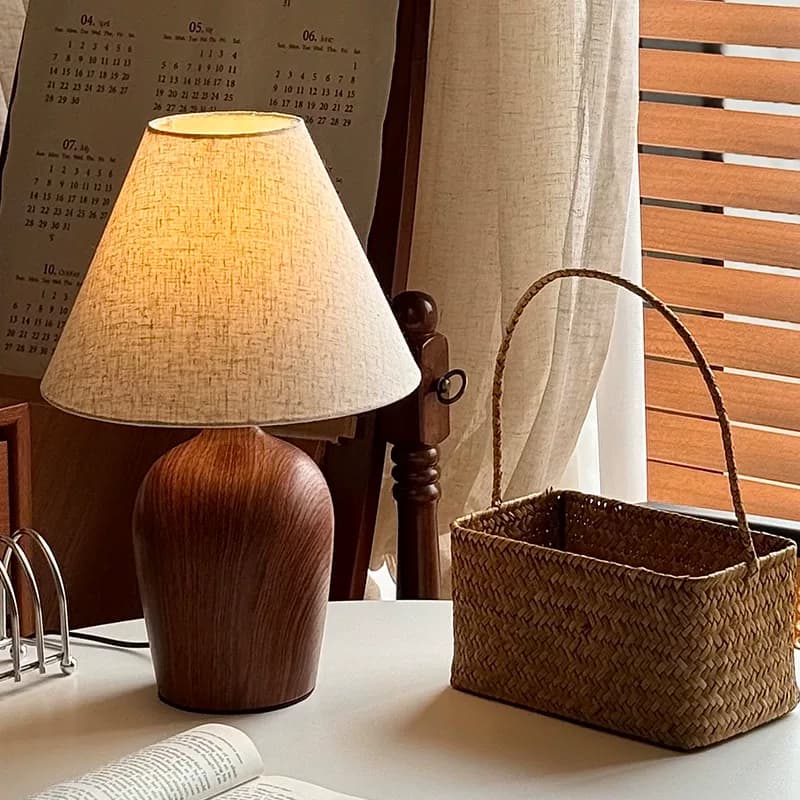 Lampu Meja Tidur Kontrol Suara Gaya Tionghoa Retro, Sentuh, Warna Walnut
