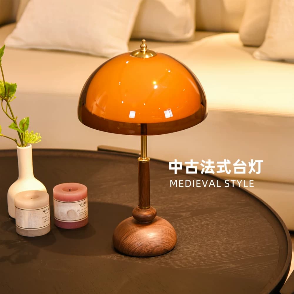 Lampu Tidur Retro Mushroom Minimalis Dekorasi Kamar Tidur Samping Ranjang Lampu Meja Baca Ruang Kerja Gaya Vintage, Lampu Malam LED Dimmer 3 Warna