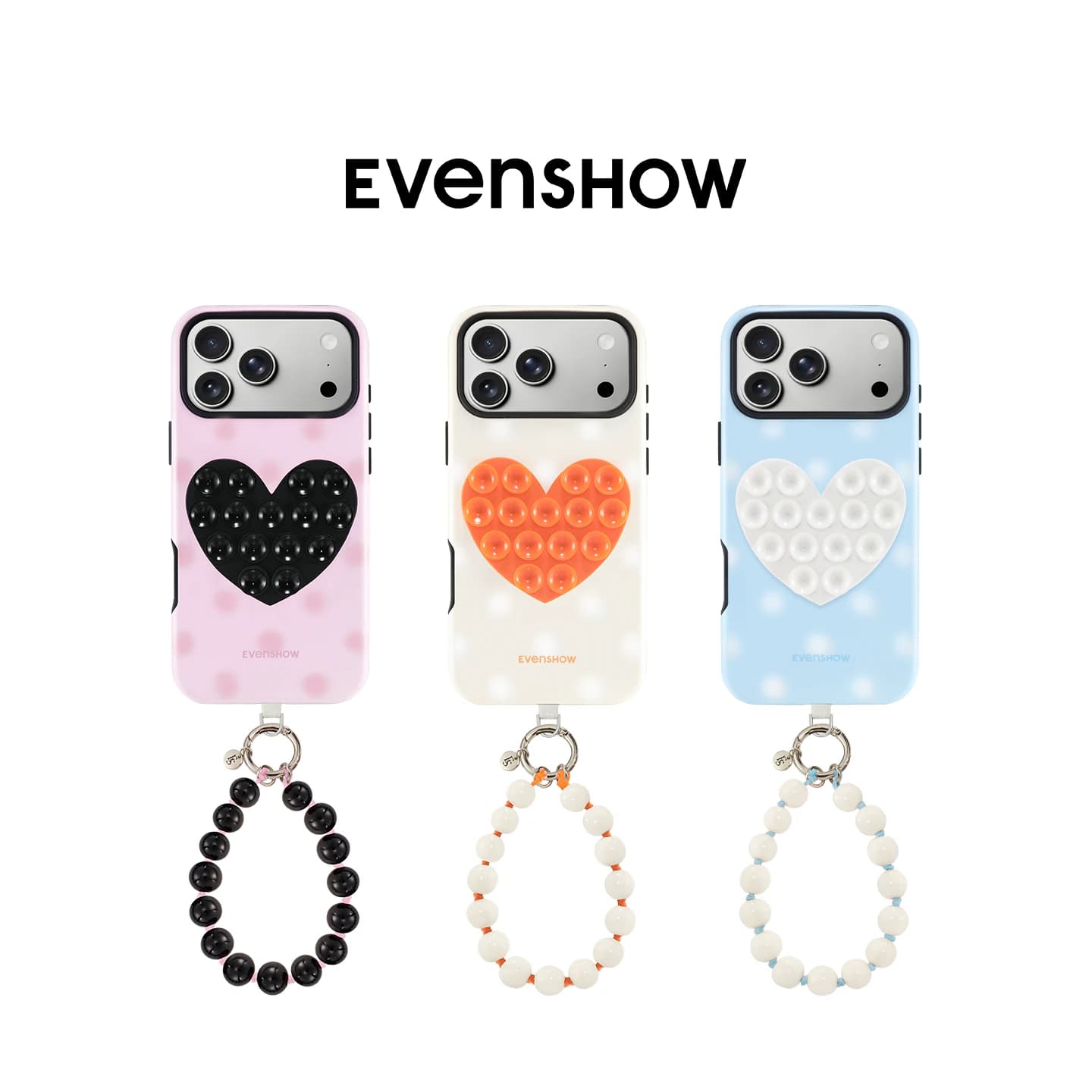EVENSHOW 2026 Casing HP Suction Cup Motif Titik & Hati dengan Tali Gantung untuk iPhone 17 Pro Max, 16, 15, 14 Plus, 13