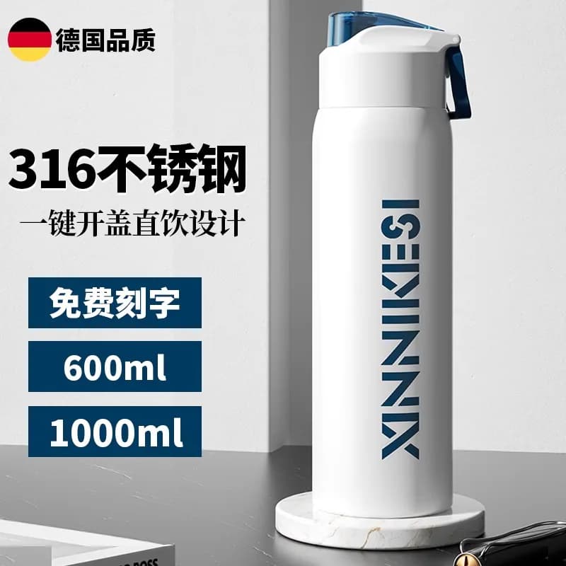 Tumbler Termos Stainless Steel 316 Kapasitas Besar 600ml/1000ml Tahan Panas Dingin 12 Jam untuk Olahraga dan Mobil