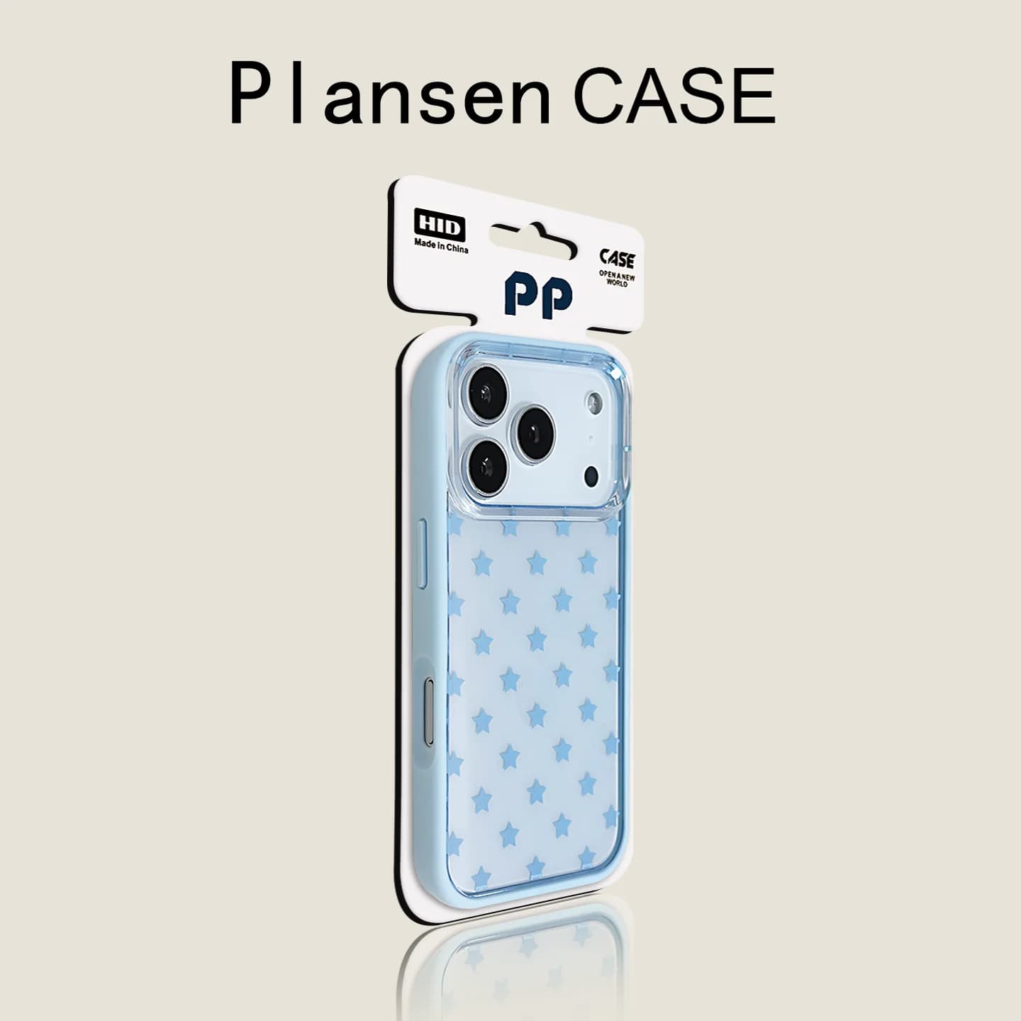 Casing PLANSEN iPhone 17 Pro Max Gaya Korea Bingkai Biru Motif Bintang Penuh