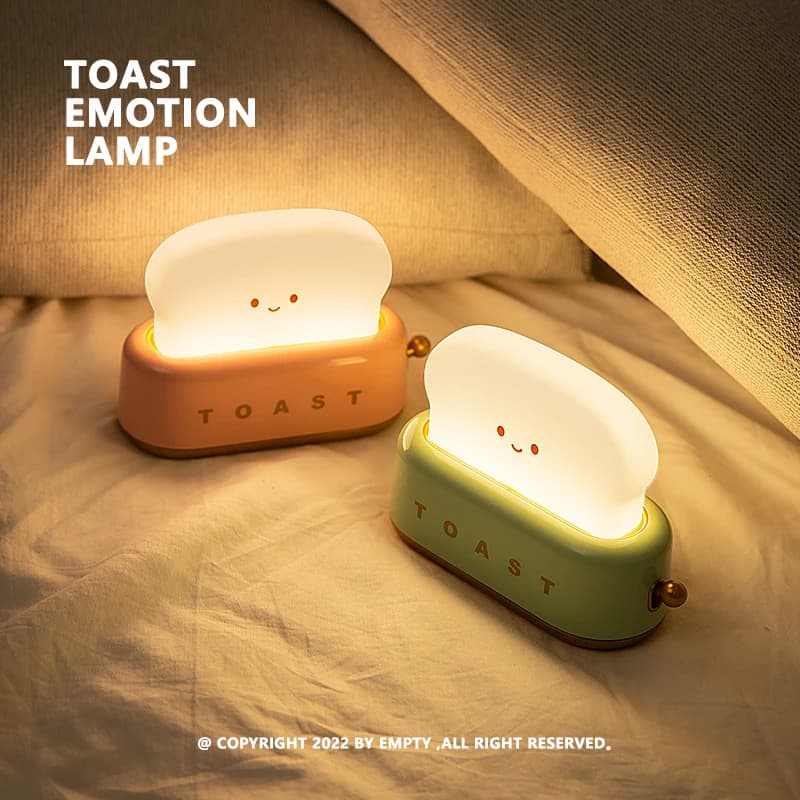 TOAST Emotion Lamp Lampu Tidur Pemanggang Roti, Cahaya Hangat Lembut, Mati Otomatis