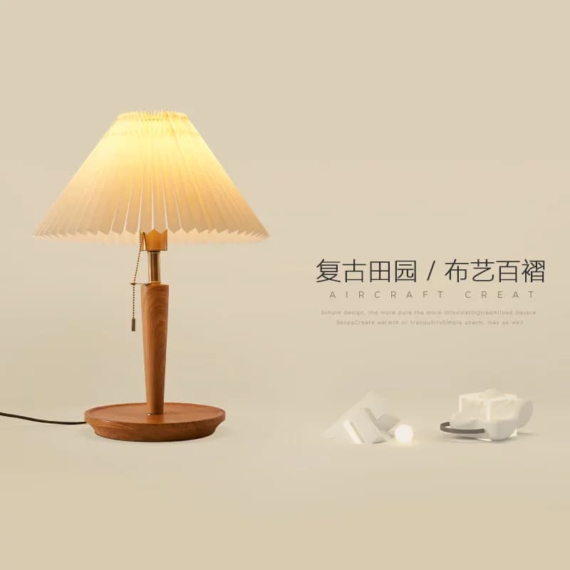 Lampu Meja Gaya Jepang Kayu Lipit LED Retro Pedesaan Lampu Tidur Kamar Hangat