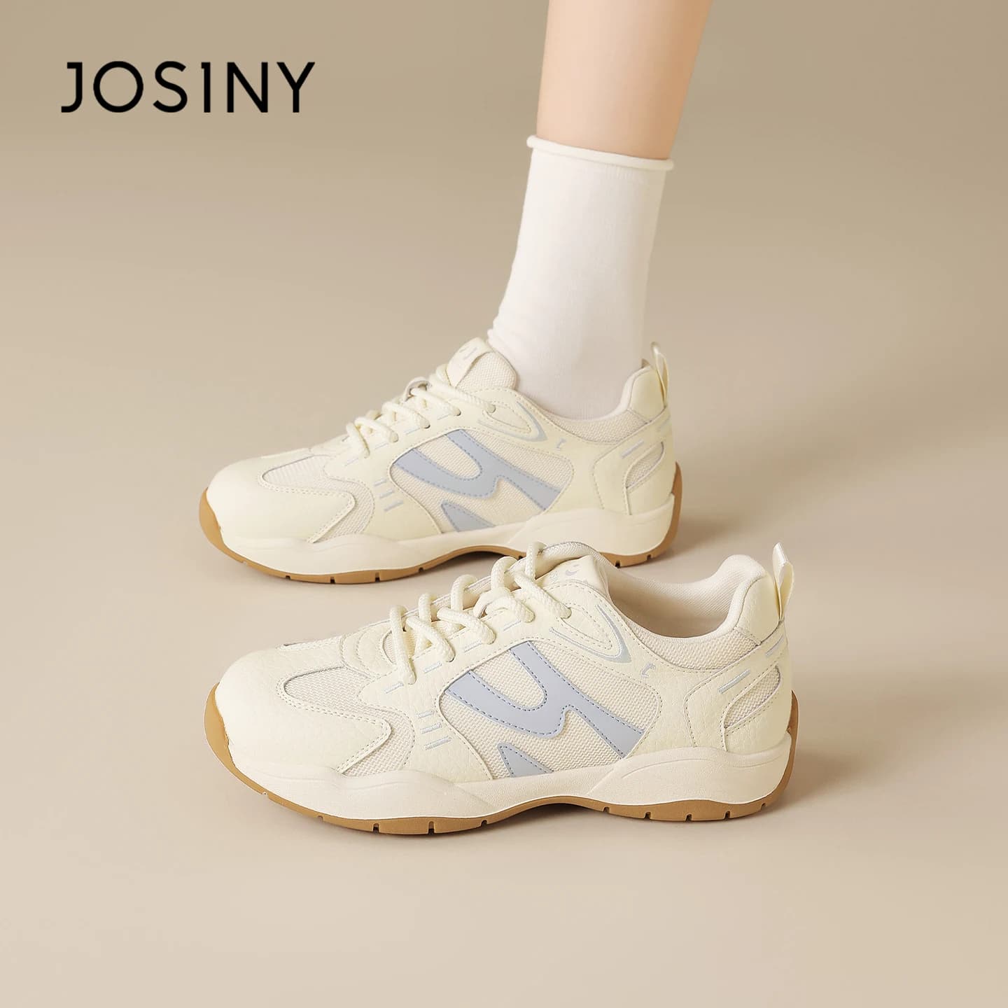 Josiny Sepatu Sneakers Wanita Sol Tebal Model Trainer Kasual Ringan Musim Semi 2026